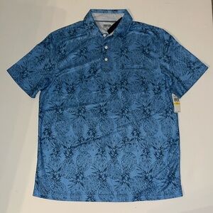M IZOD Saltwater Polo Shirt  Pineapple print UPF 30 Dry Blue NWT $55
